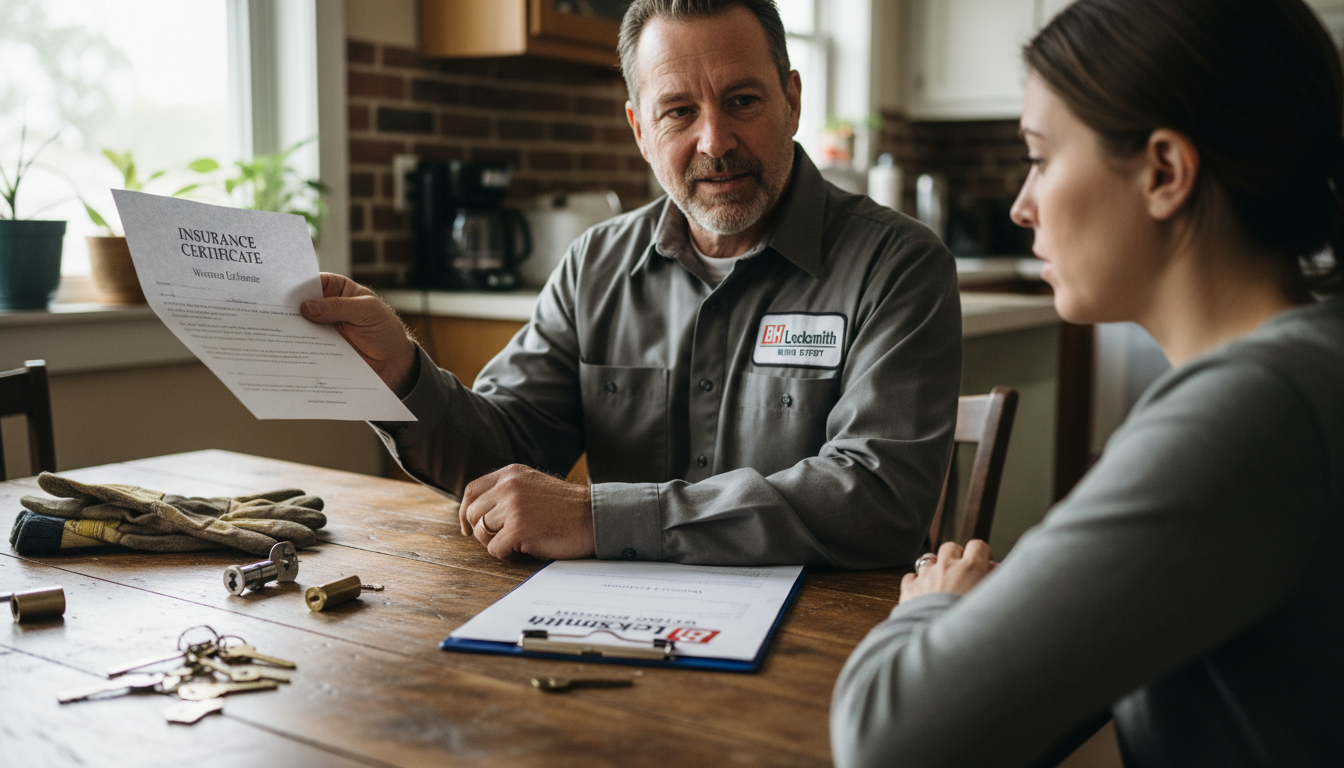 Homeowner in a residential Detroit neighborhood shaking hands with a uniformed BH Locksmith Metro Detroit technician.