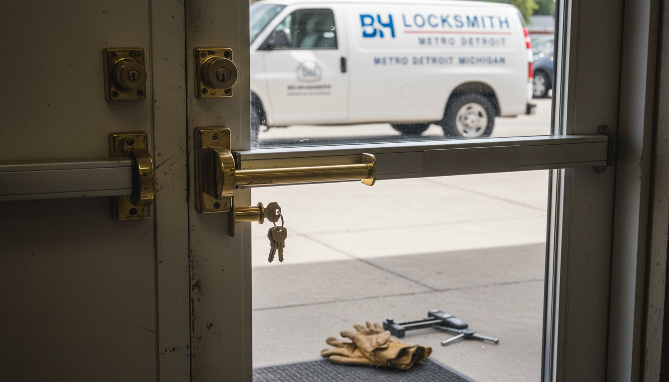Panic bar exit device — BH Locksmith Metro Detroit, Metro Detroit, MI