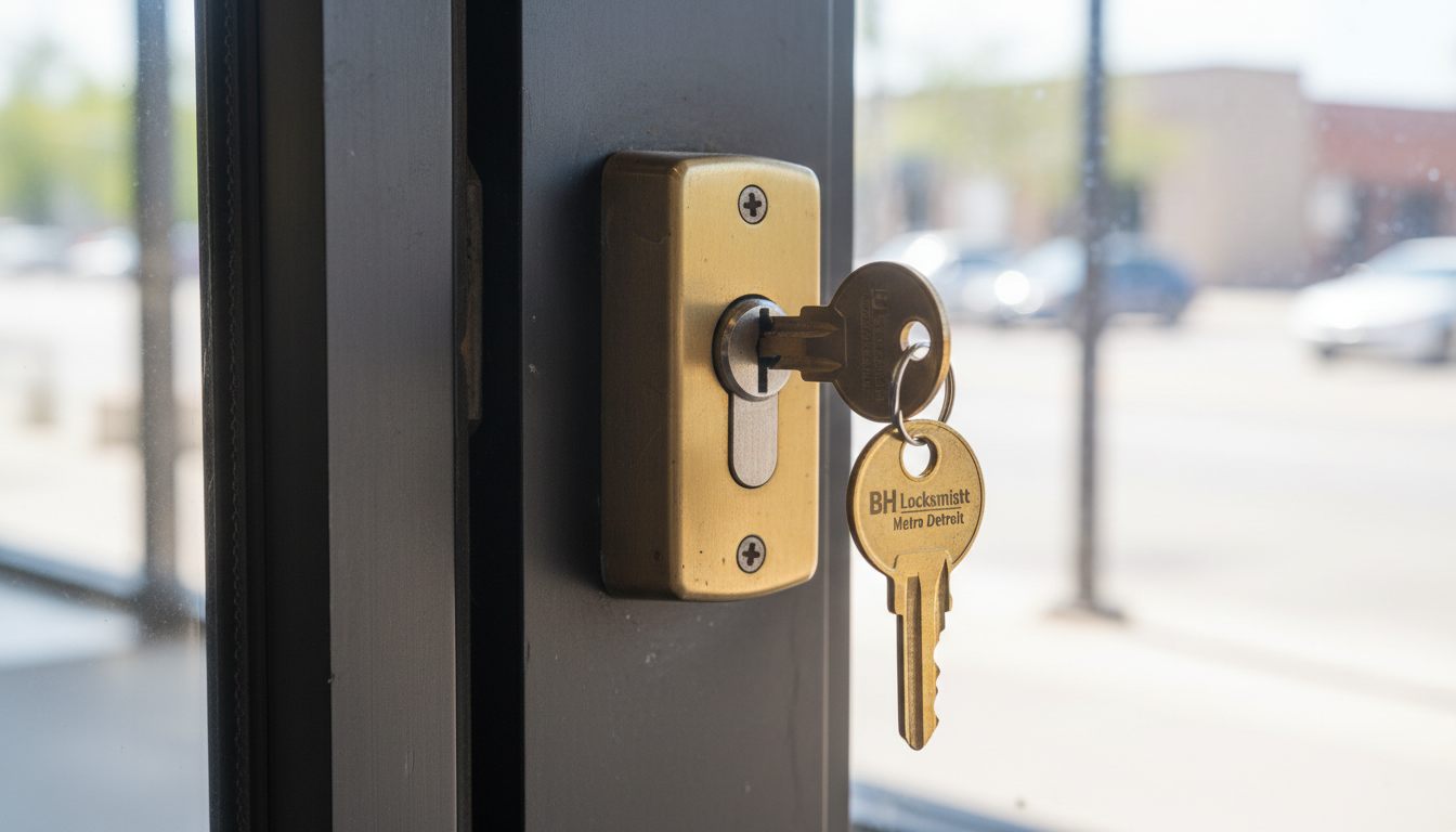 Storefront glass door lock — BH Locksmith Metro Detroit, Metro Detroit, MI